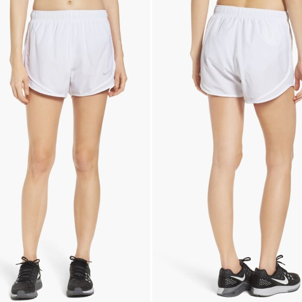 NWT Nike Dri-Fit Tempo Running White Drawstring Swoosh Lined Logo Shorts